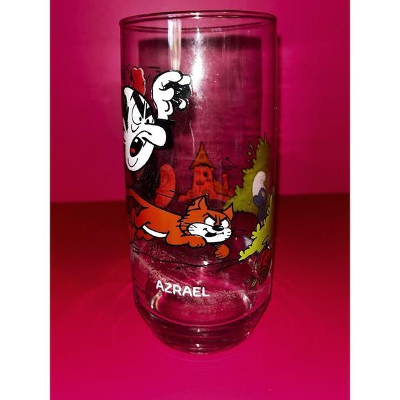 Vintage GARGAMEL & AZRAEL Smurfs Glass Tumbler Cup Peyo Wallace Berrie 1982 - Picture 2 of 4